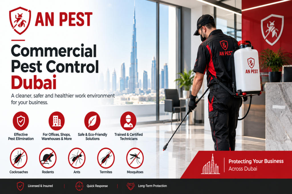 Commercial pest control UAE: technician servicing a business