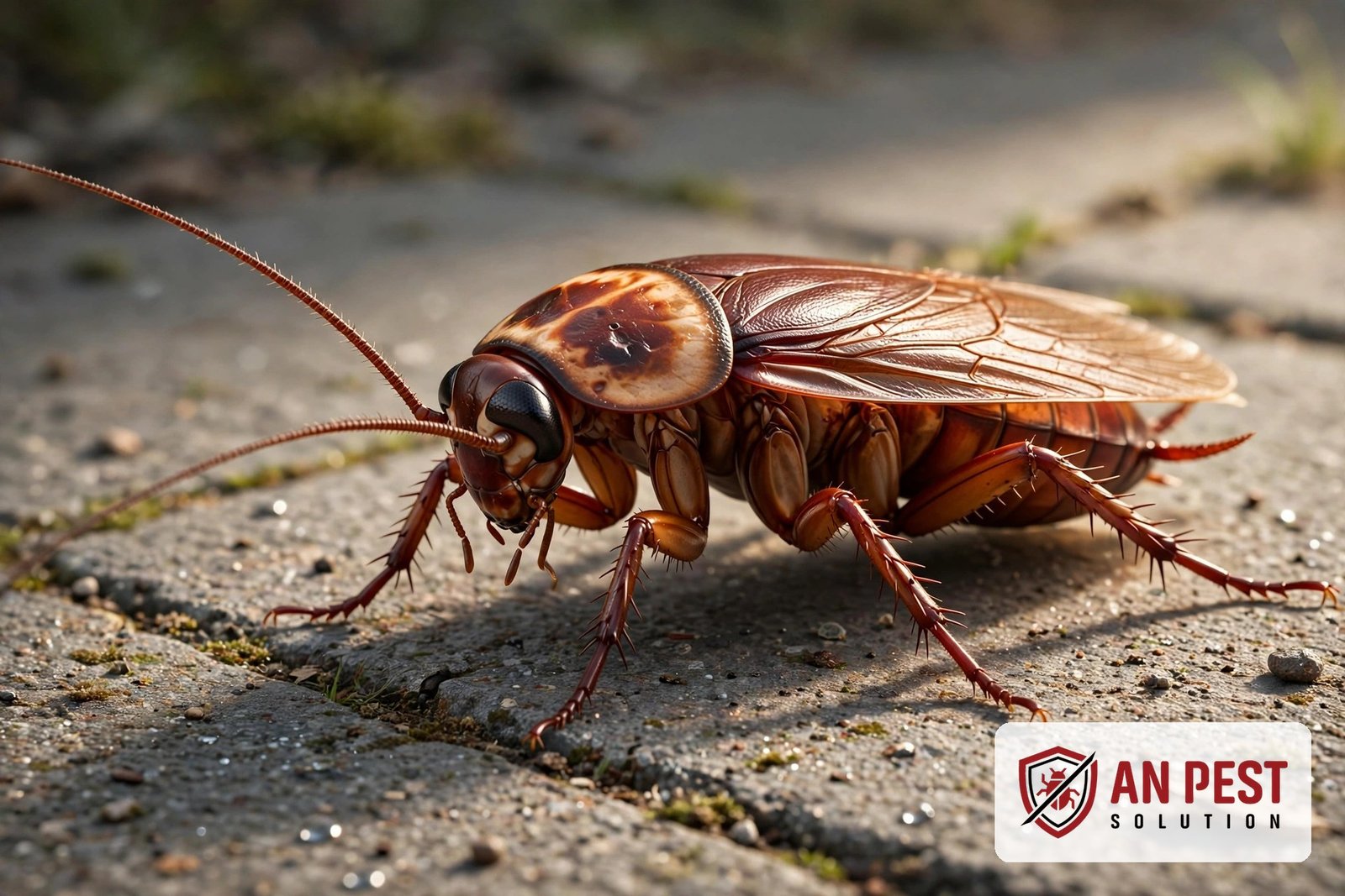 3D close-up illustration of an American cockroach