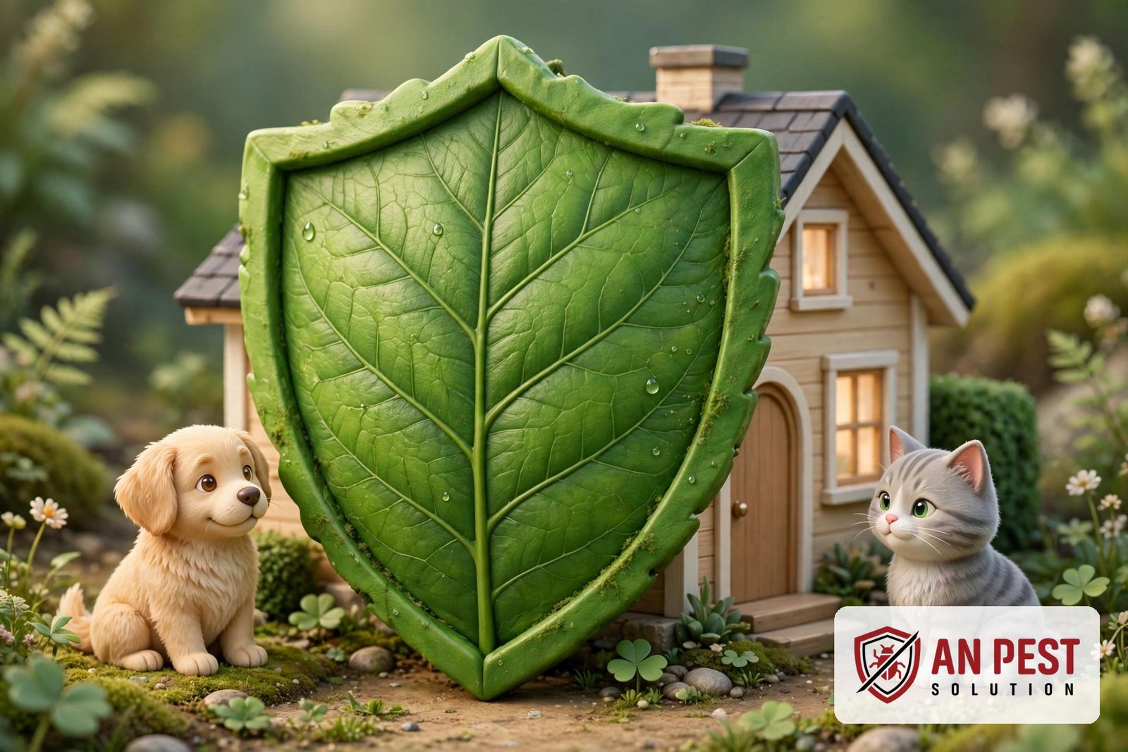 3D illustration of eco-friendly pest protection for a home with pets