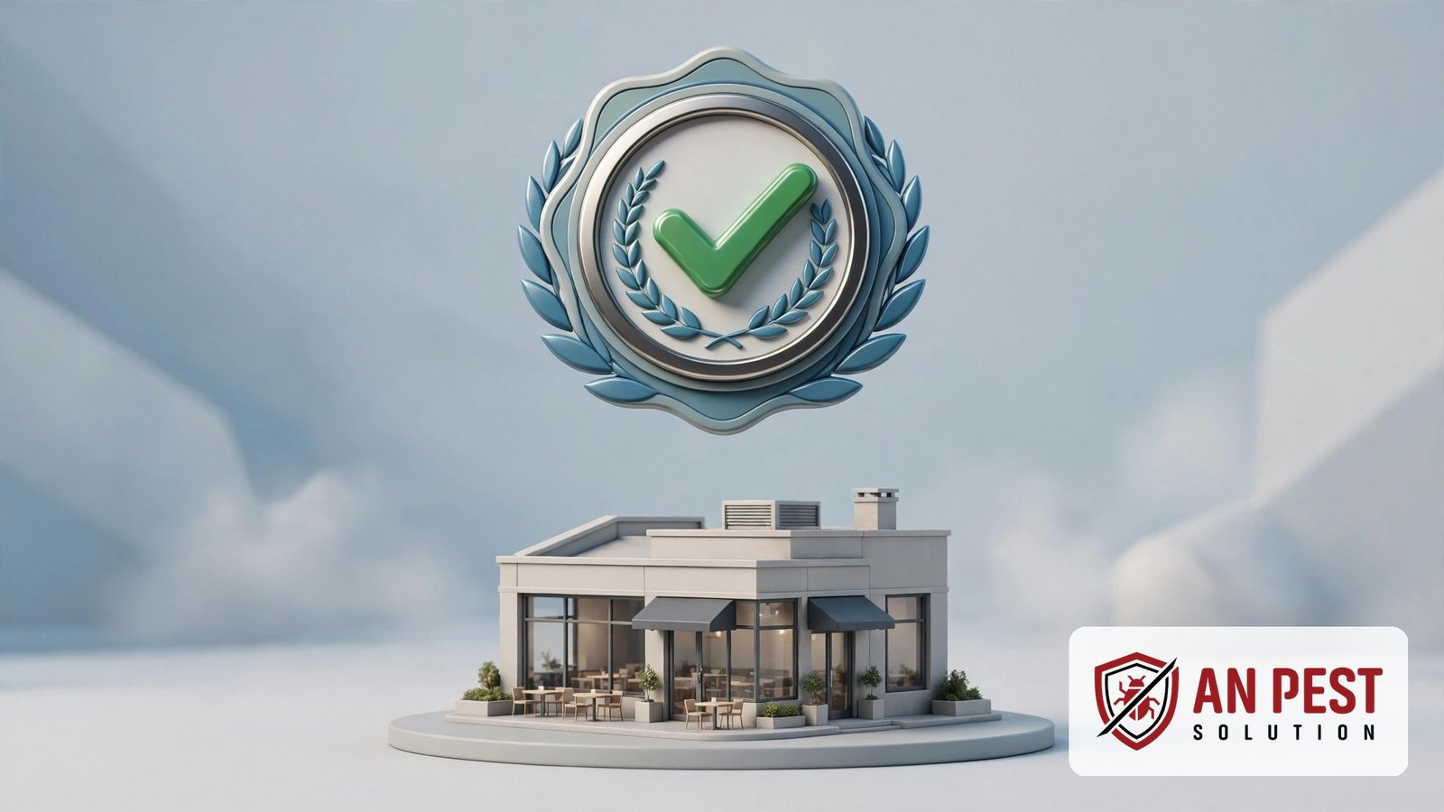 3D illustration of a restaurant food safety compliance badge