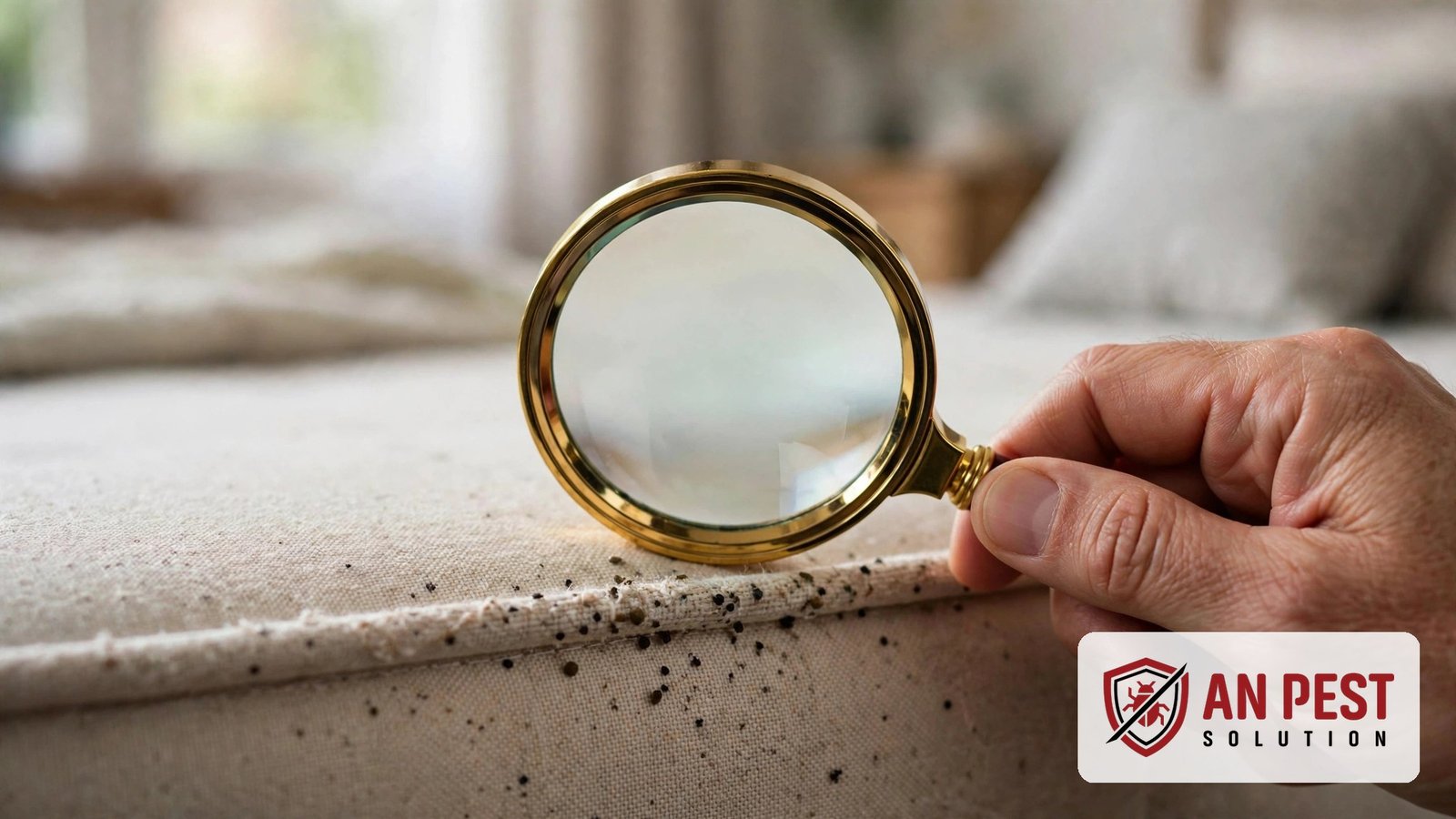 Signs of bed bugs Dubai: close-up inspection of a mattress seam for bed bug signs