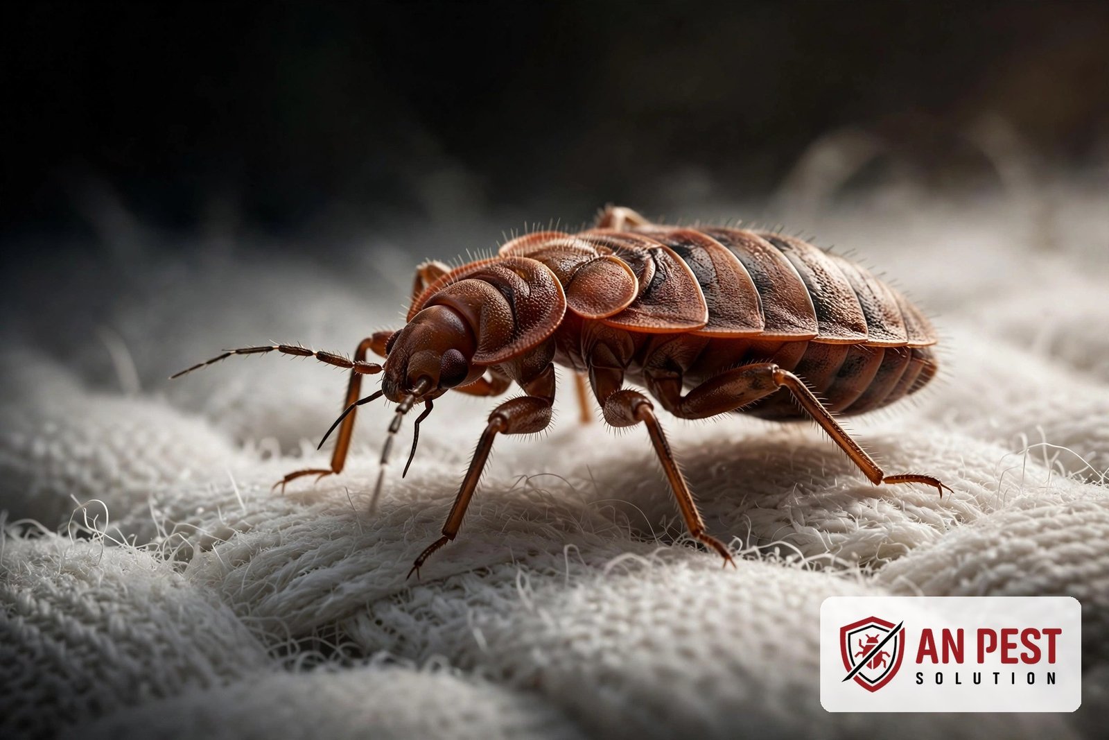 Signs of bed bugs Dubai: 3D close-up illustration of a bed bug on mattress fabric