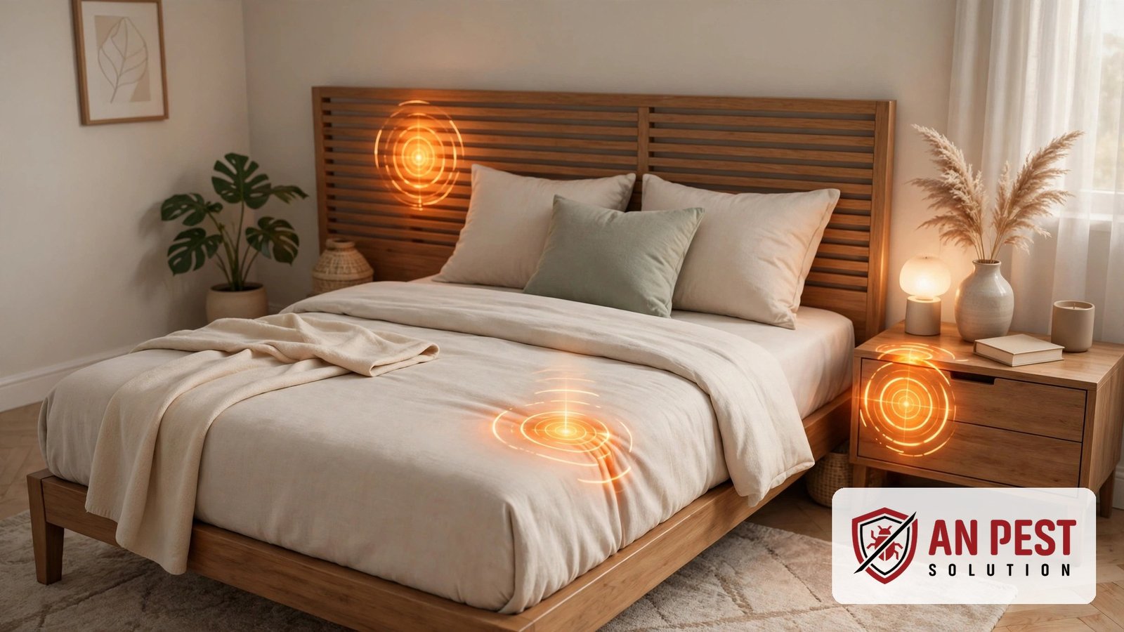 Signs of bed bugs Dubai: 3D illustration of a bedroom highlighting bed bug hiding spots