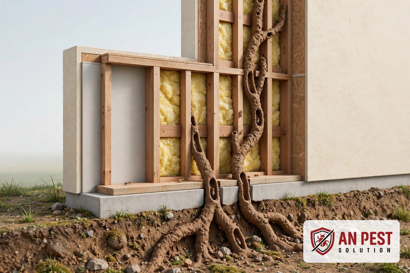 Termite signs Dubai villa: mud tubes inside a villa wall