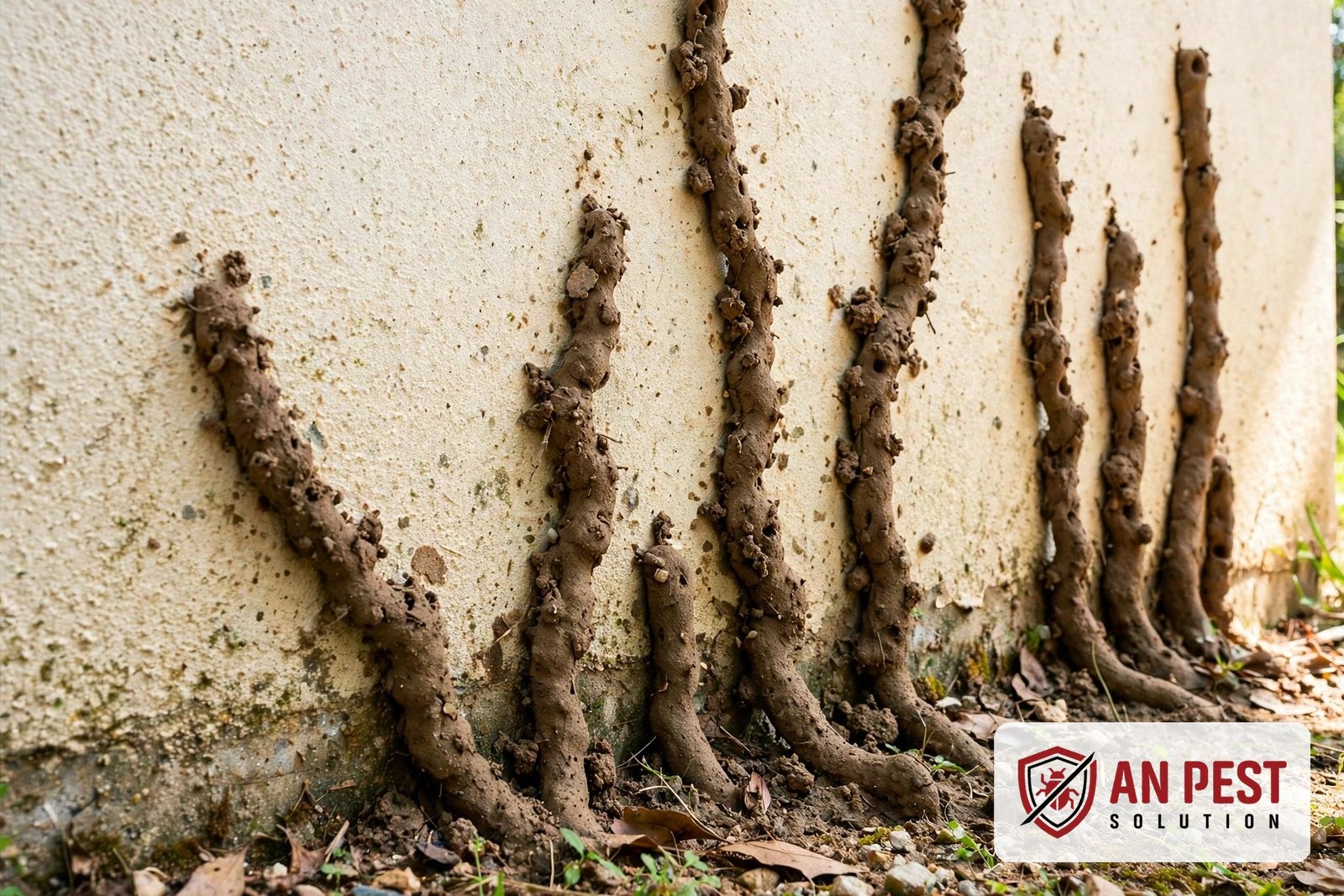 Termite signs Dubai villa: mud tubes on a villa exterior wall